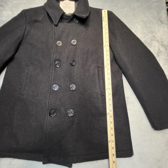 Sterlingwear Boston Pea Coat Mens 46L Black Wool Made in USA Navy Anchor Buttons - Picture 8 of 12